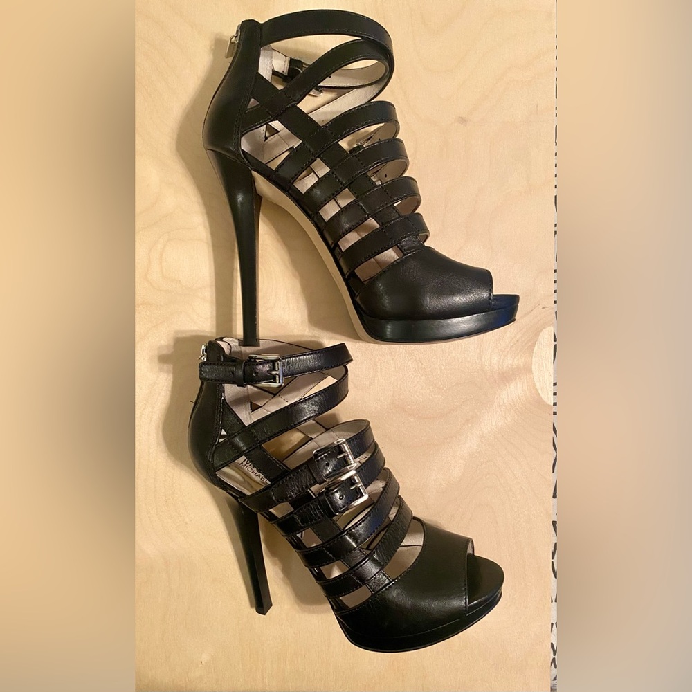 Michael Kors Black Strappy Heels Sandra Platform 8-1/2 M NWT